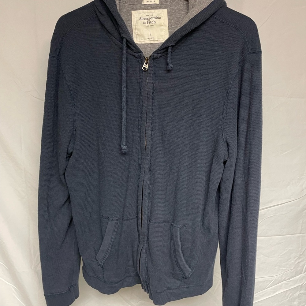 Abercrombie & Fitch Men's Dark Navy Zip-Up Hoodie Sweater